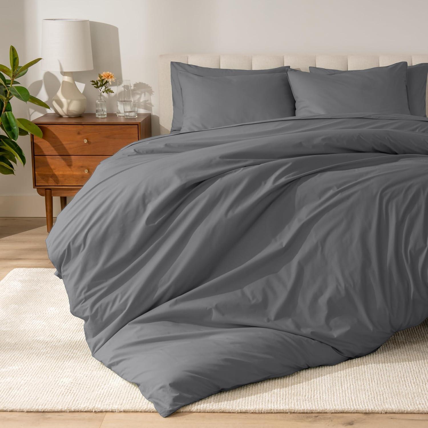 100% Organic Cotton Percale Full/Queen Duvet Cover and Sham Set Willow by Bare Home