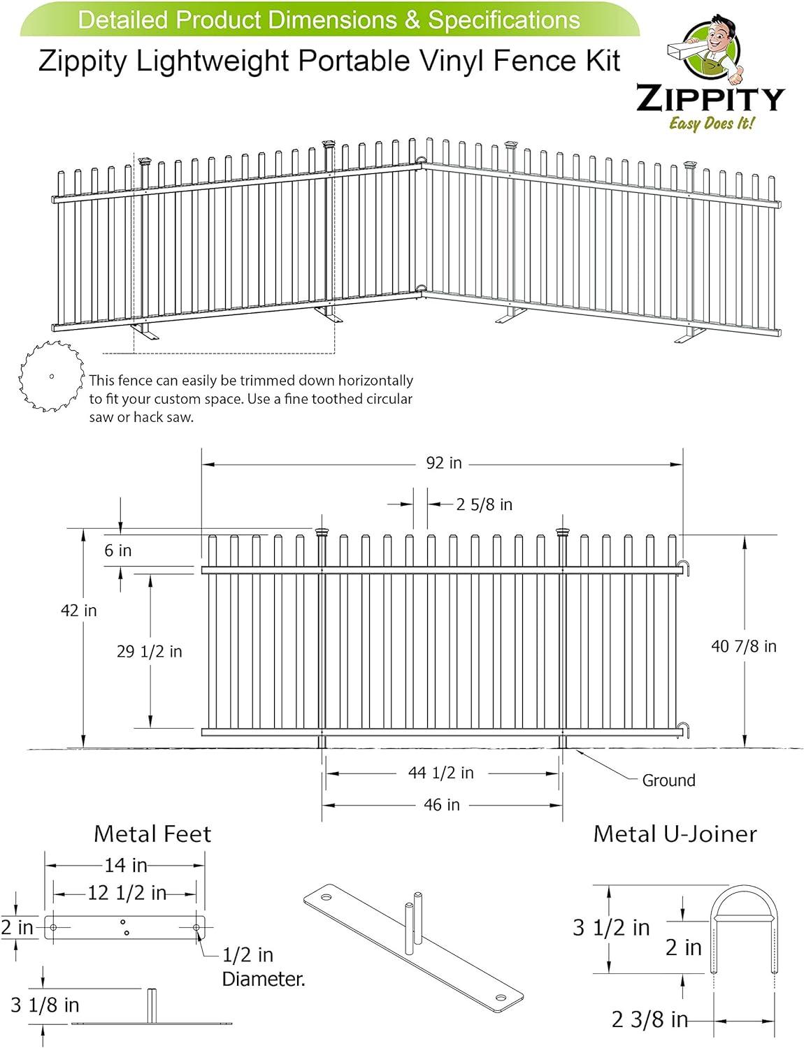 Lightweight Portable Vinyl Fence Kit with Metal Base (42in x 92in)