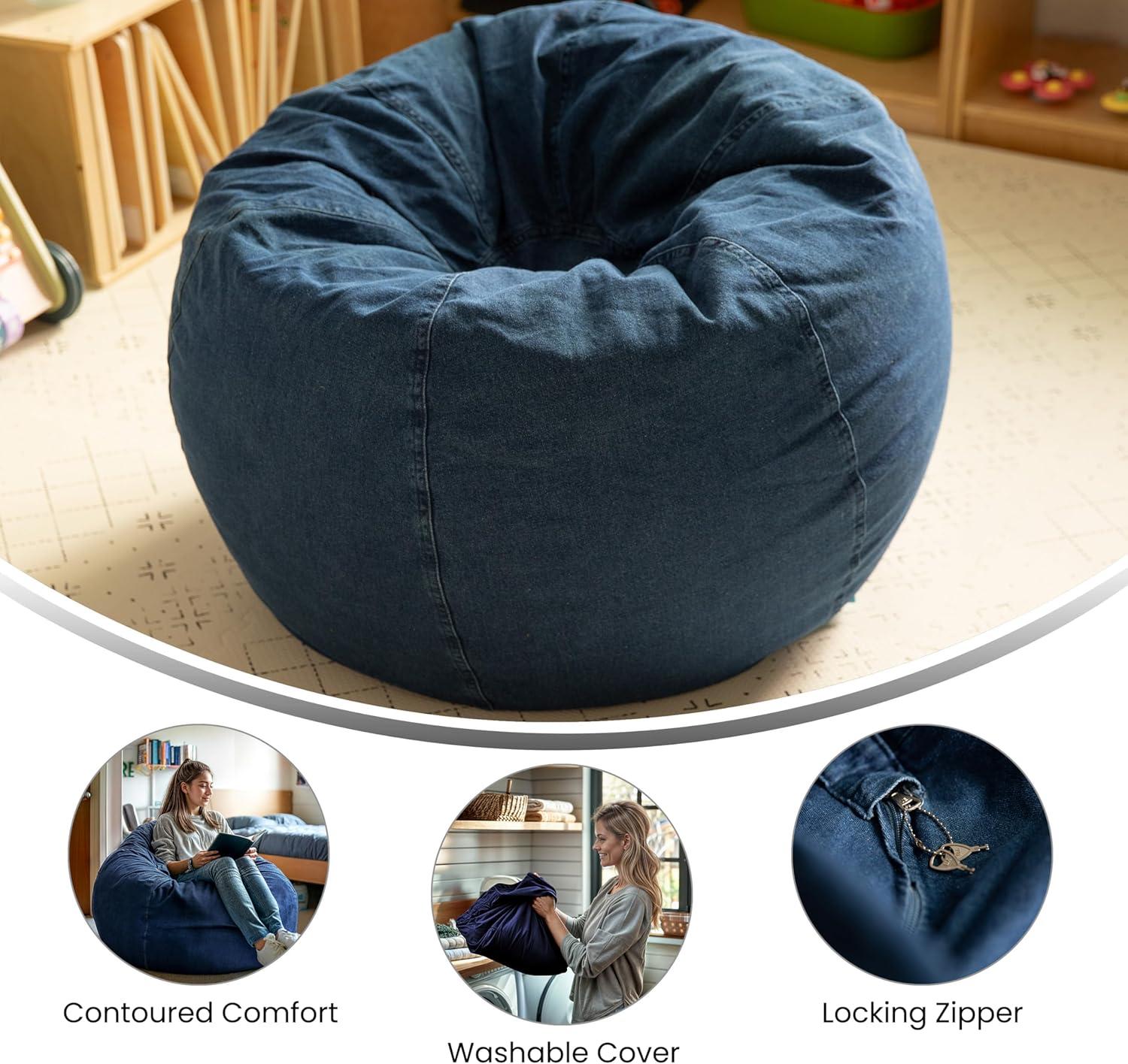 Flash Furniture Dillon Small Denim Refillable Bean Bag Chair for Kids and Teens