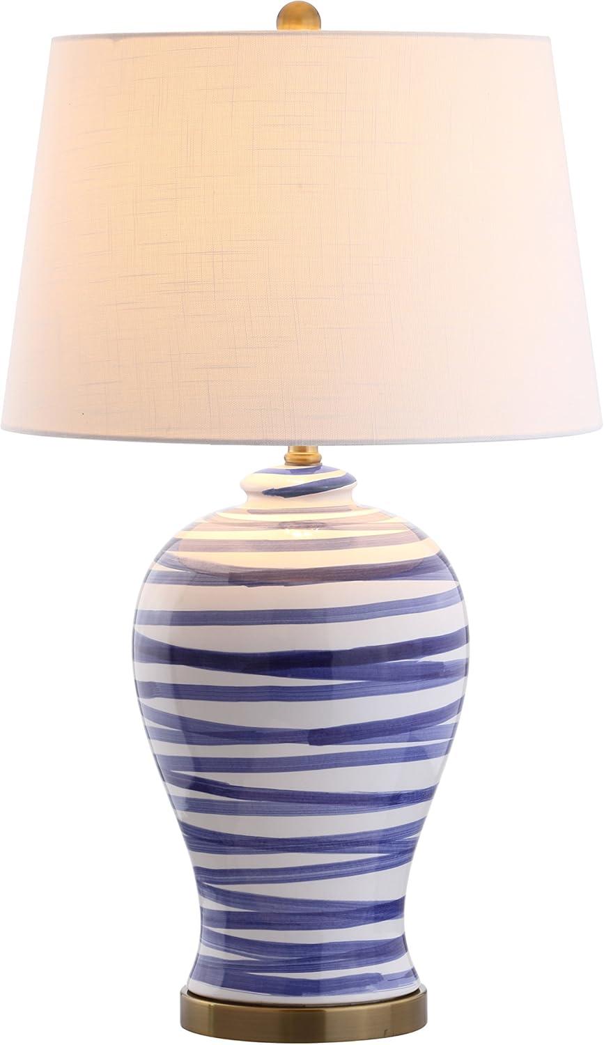 Joelle 29" Blue and White Ceramic Table Lamp with Cotton Shade