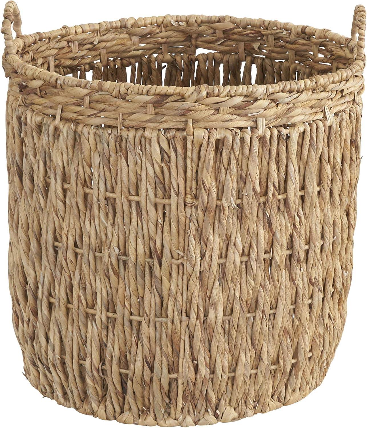 Tall Wicker Floor Basket, Woven Decorative Basket with Handles, Handmade, Great for Laundry and Storage, Natural