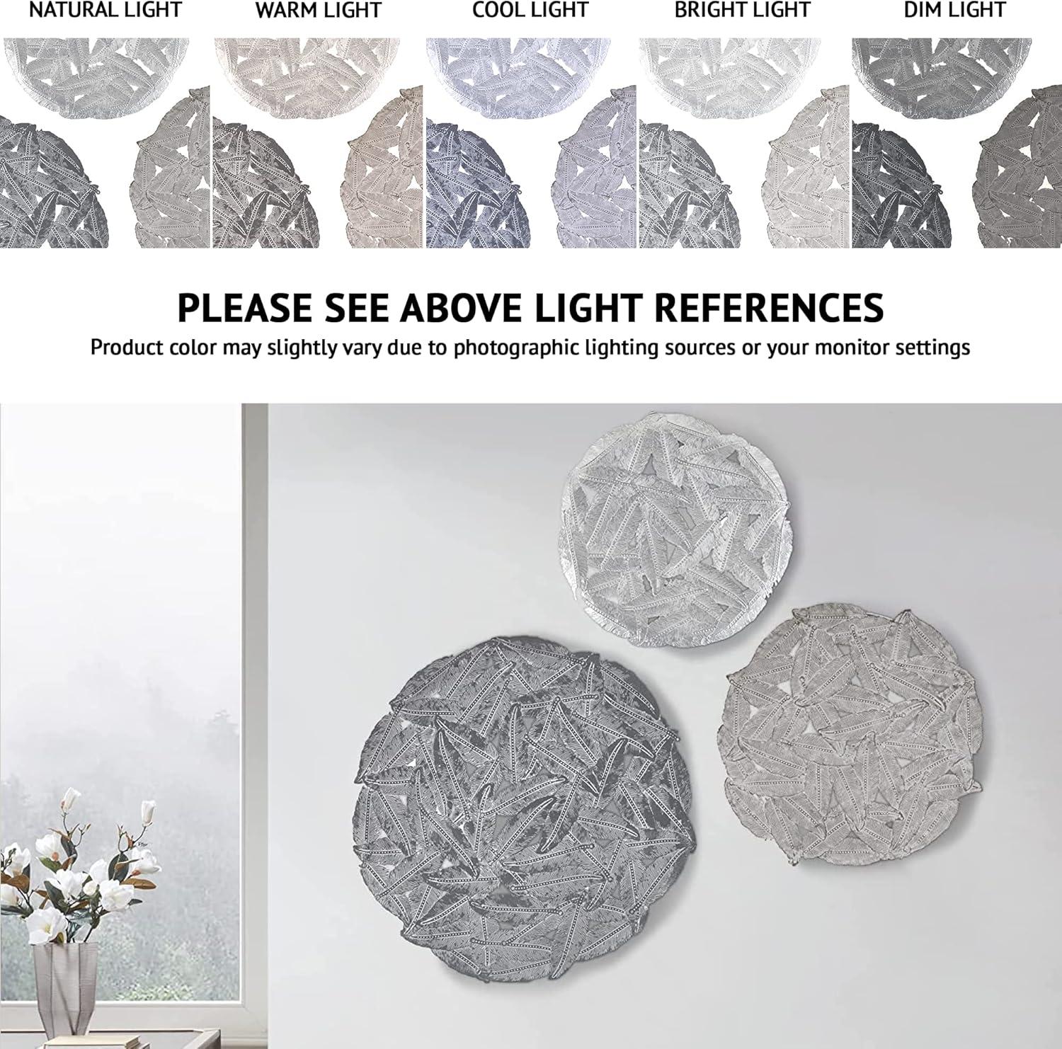 Dakota Fields Textured Feather 3-Piece Metal Disc Wall Decor Set