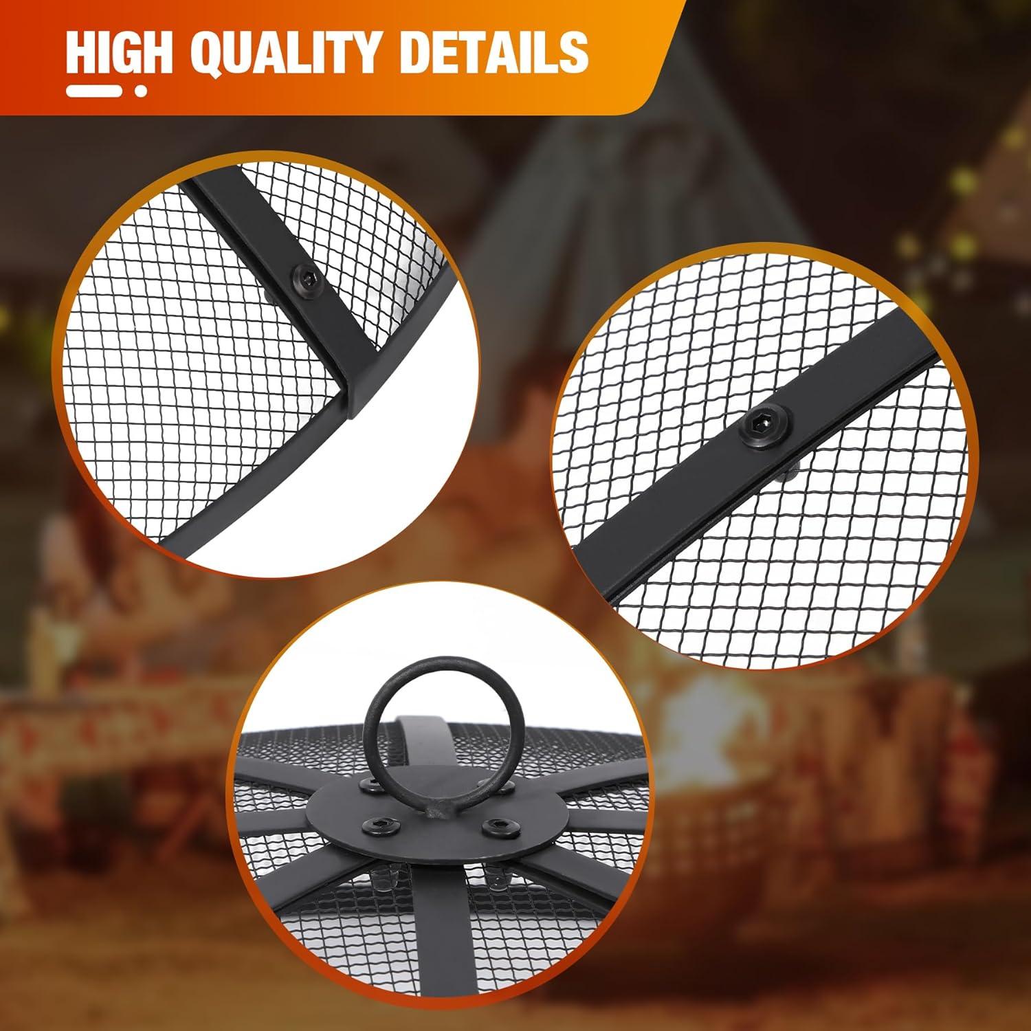 36Inch Round Screen Cover,Outdoor Patio Mesh FirePit Screens,Heavy Duty Steel Domed Ember Guard with Handle