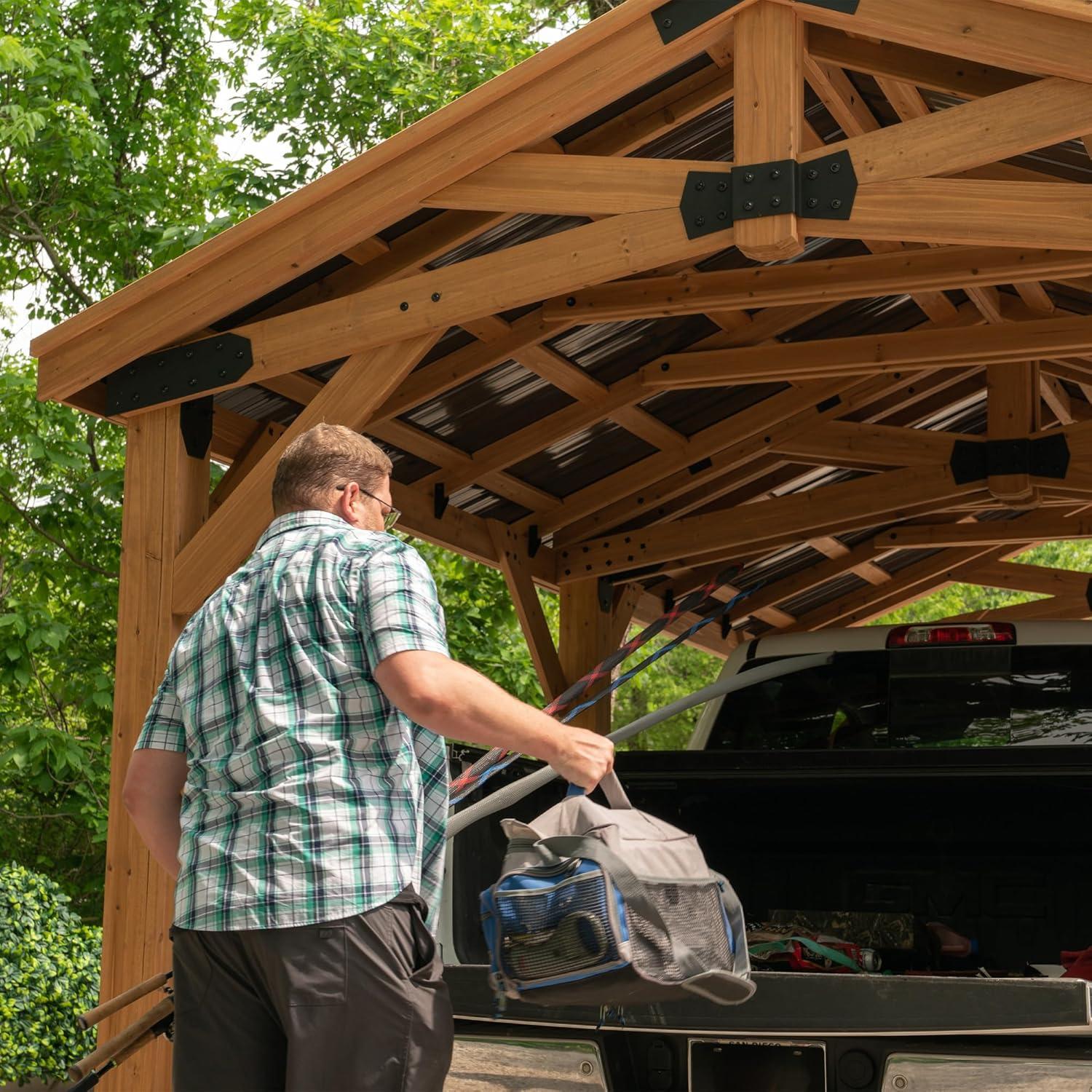 Norwood Cedar Carport Pavilion Gazebo with Steel Roof