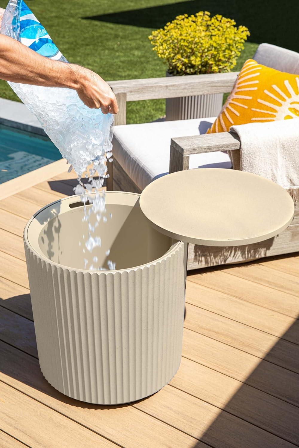 Sandstone Stone-Plastic Outdoor Cooler Side Table