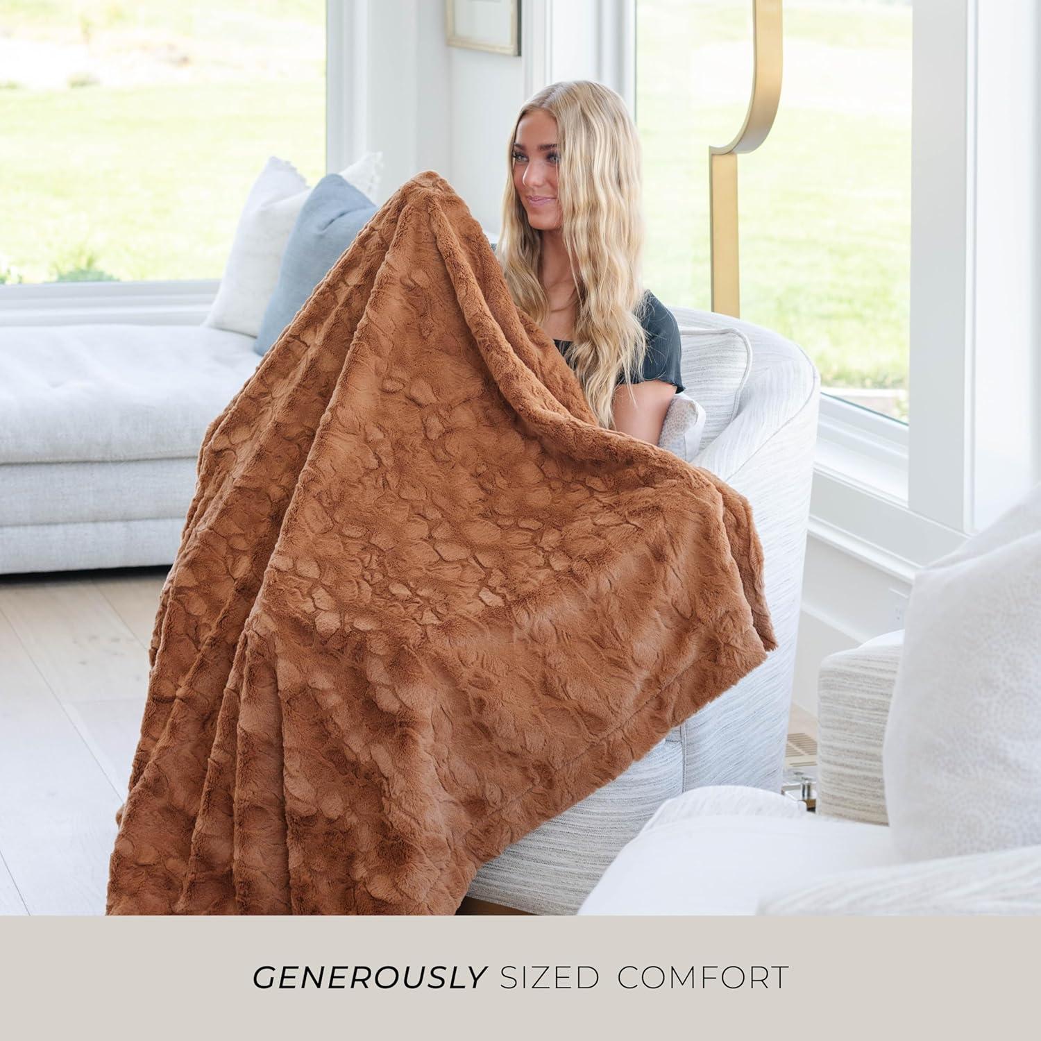 Camel Faux Fur Reversible Throw Blanket 50" x 60"