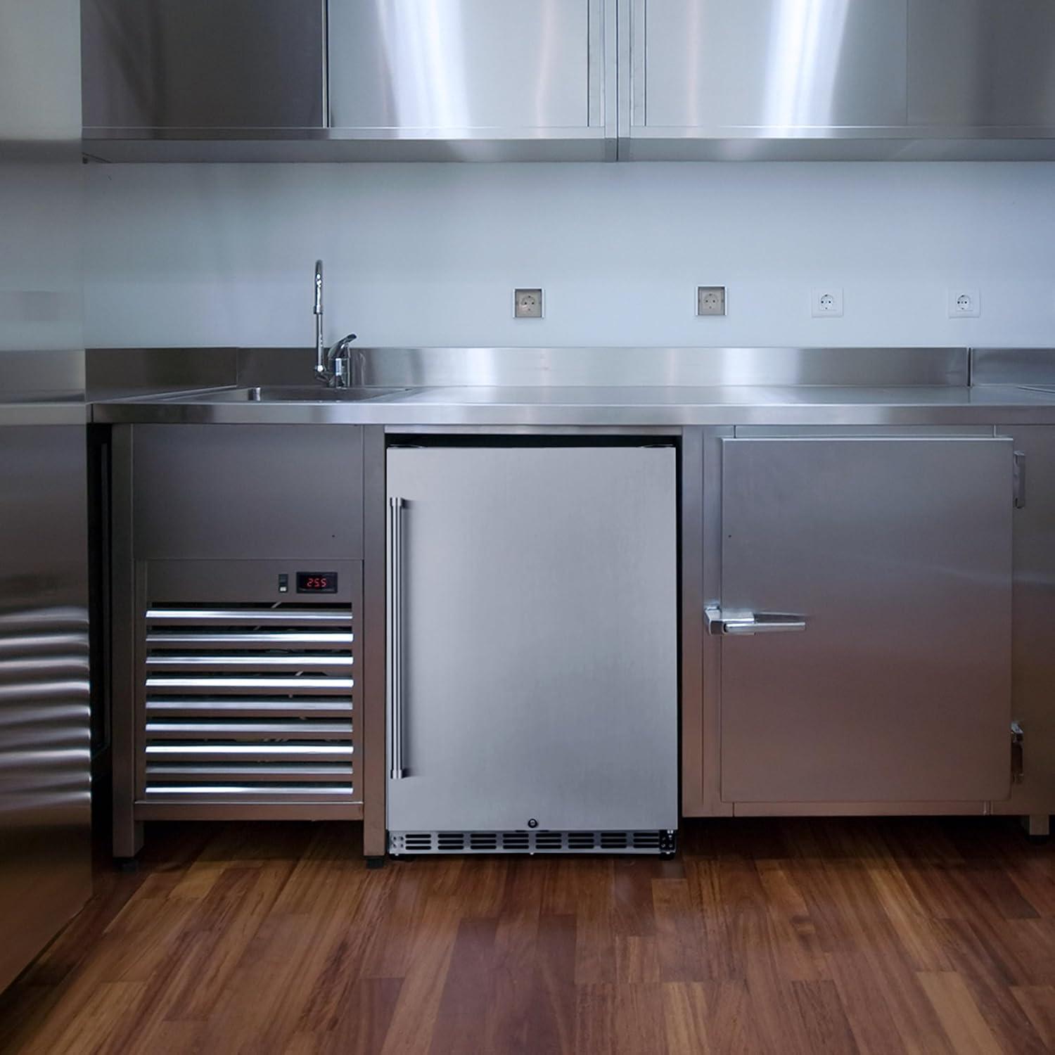 Newair 24" 5.3 Cu. Ft. Commercial Stainless Steel Built-in Beverage Refrigerator, Steel Interior, Weatherproof and Outdoor Rated, ENERGY STAR