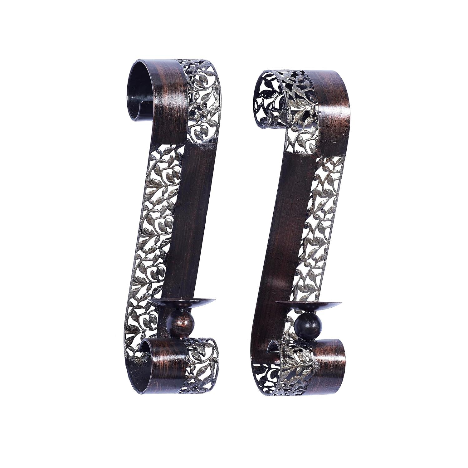 Elegant Brown Metal 20" Dual Candle Tabletop Lantern Set