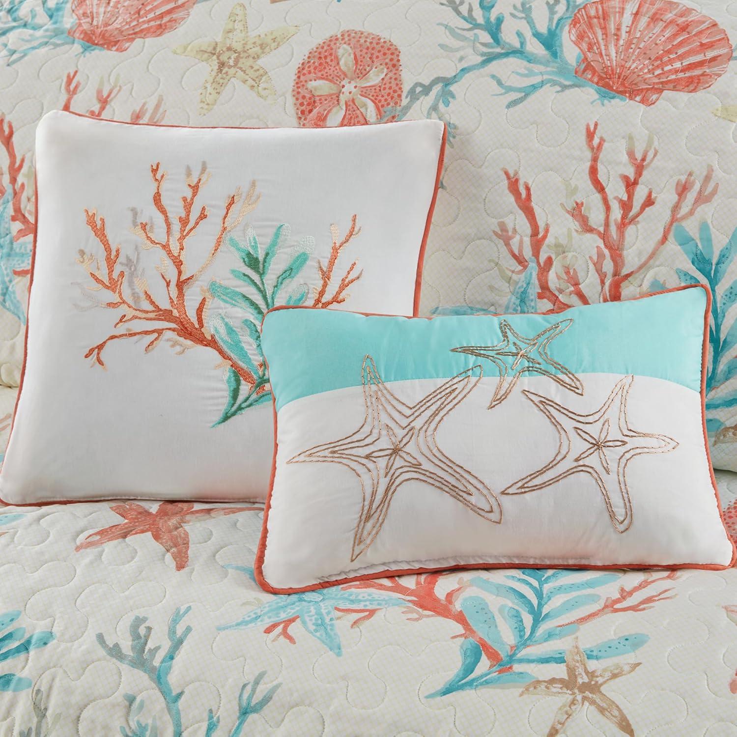 Madison Park Pebble Beach Cotton Sateen 210 TC Reversible 6 Piece Quilt Set with Throw Pillows