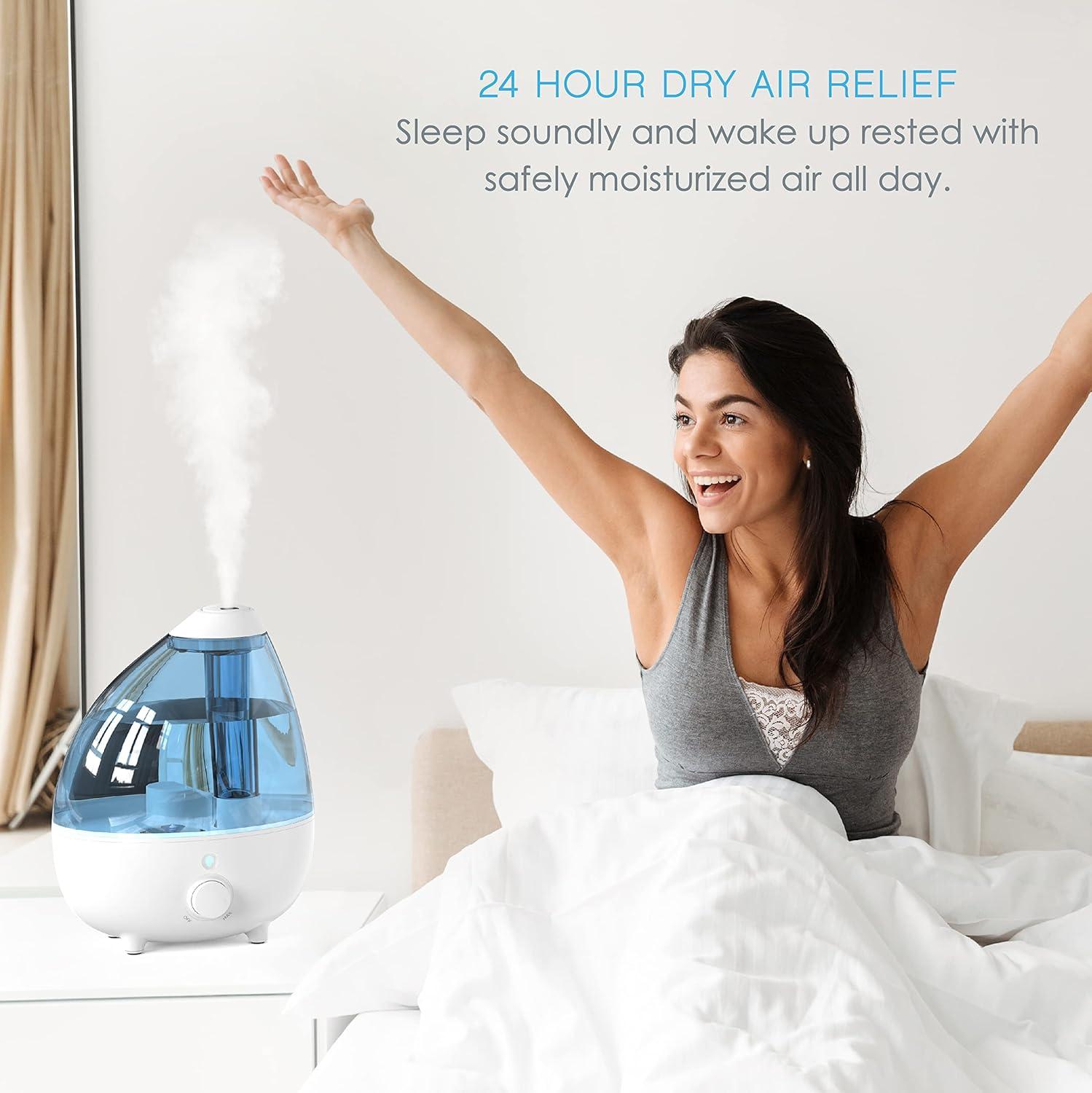 Large White and Blue Ultrasonic Cool Mist Humidifier with Auto Shutoff