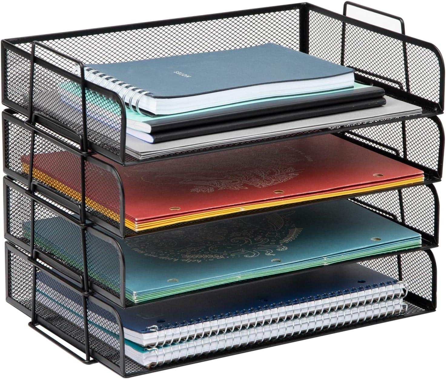 Mind Reader Stackable Paper Tray, Desktop Organizer, File Storage, Office, Metal Mesh, 14"L x 9.75"W x 11.25"H, 4 Pieces