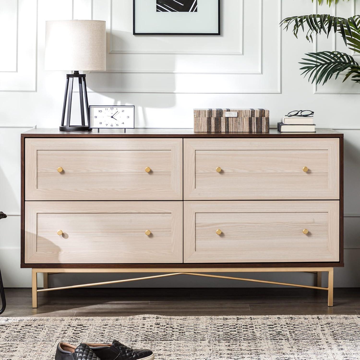 Eloise Glam Double Dresser in Dark Walnut with White Poplar Accents