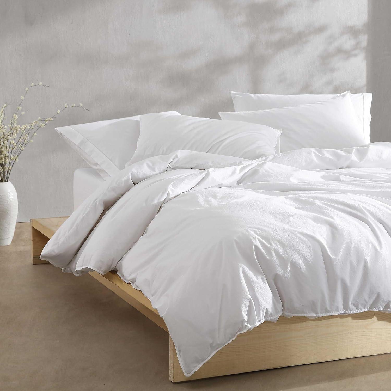 Queen White Cotton Percale Duvet Cover Set