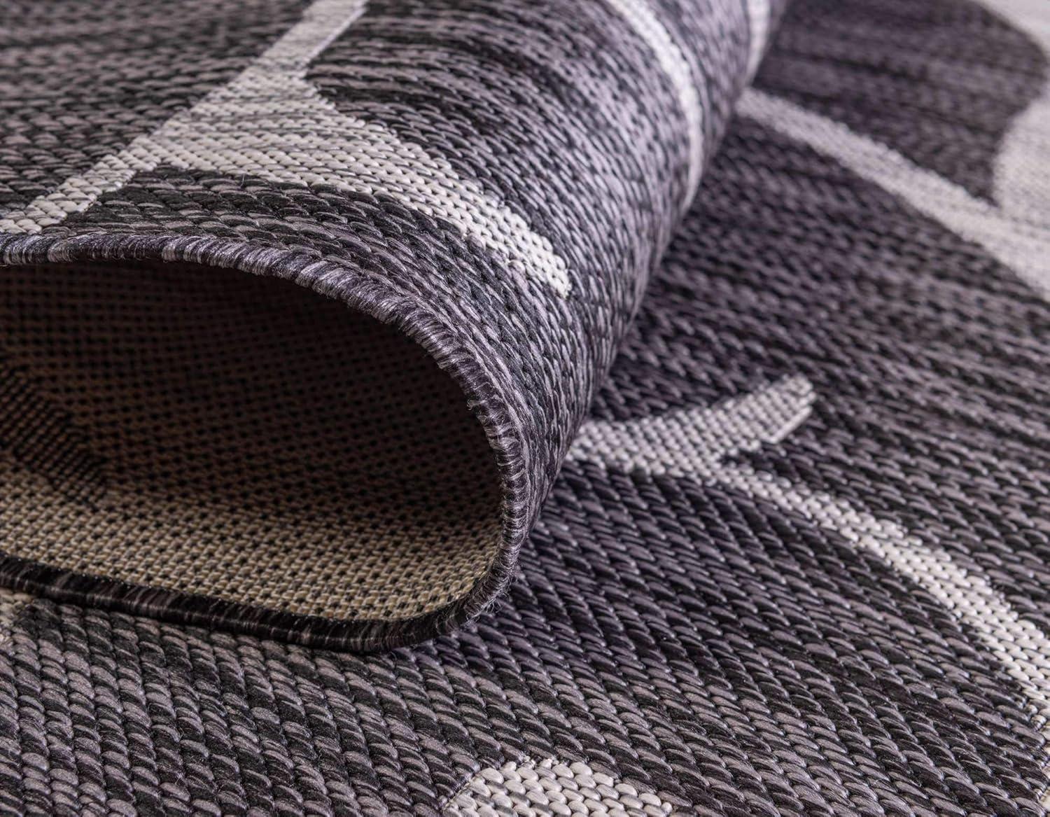 Unique Loom 4' 0 x 4' 0 Round Indoor/Outdoor Botanical Charcoal Gray Area Rug