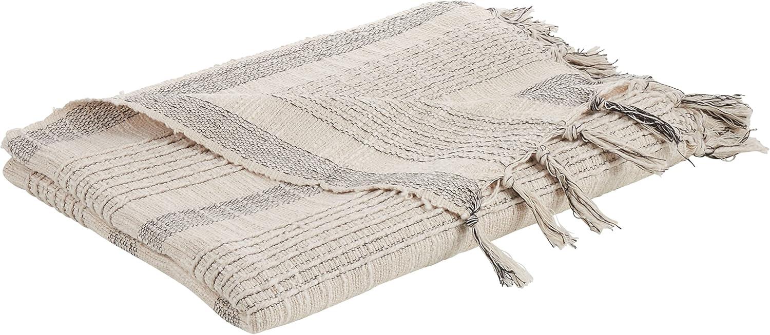 Saro Lifestyle Saro Lifestyle Woven Throw Blanket With Striped Design, Ivory, 50"x60"