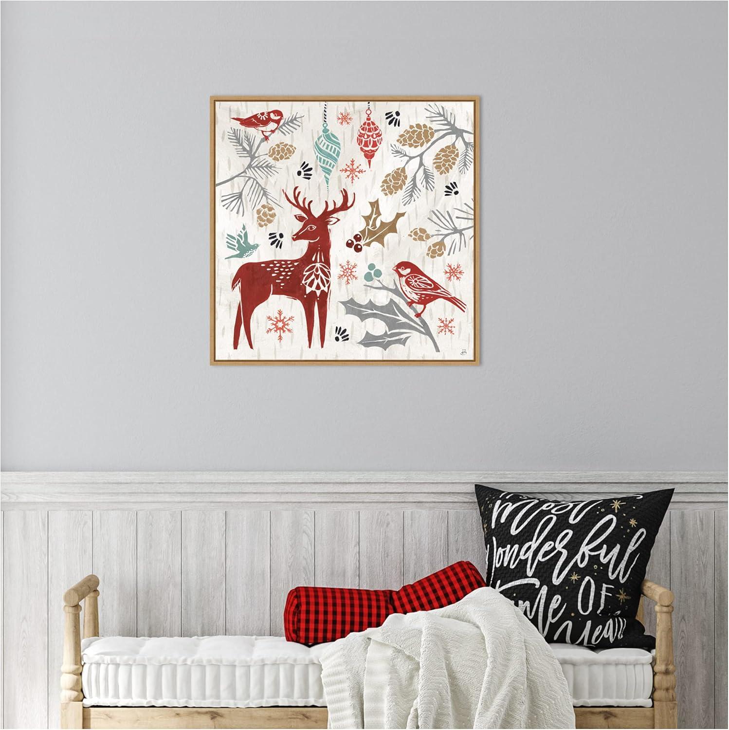 Amanti Art Woodcut Christmas III by Daphne Brissonnet Canvas Wall Art Print Framed 22 x 22-in.