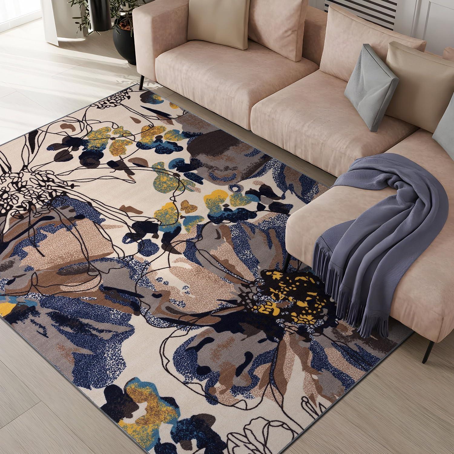 World Rug Gallery Modern Bright Flowers Non-Slip Area Rug