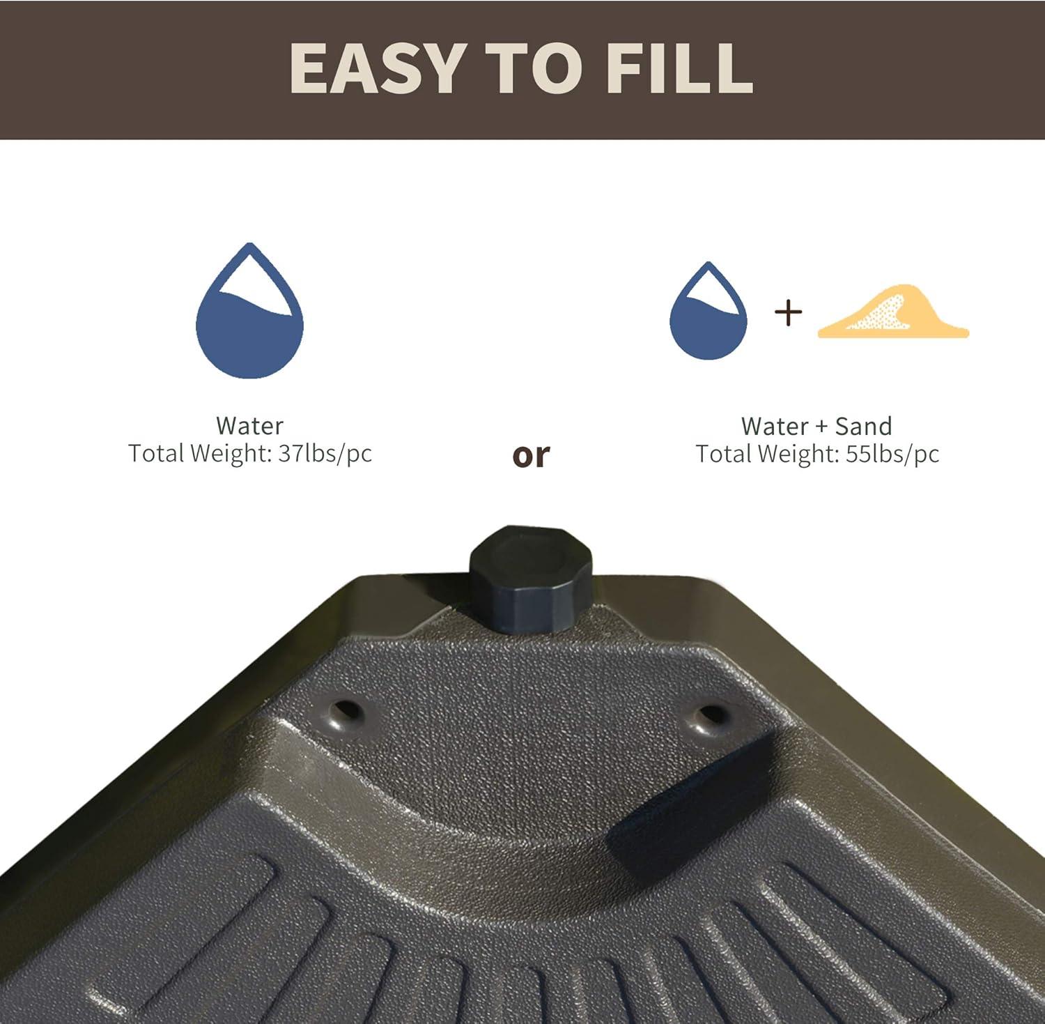 Outsunny 4 Pieces Cantilever Patio Umbrella Base, Fan Shaped Umbrella Weight w/ Built-In Handles & Rugged Material, Coffee