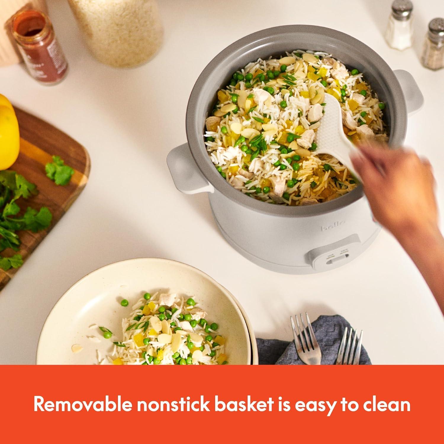 bella 16 Cup Rice Cooker with Steamer Oatmilk: Nonstick Coating, Automatic Keep Warm, Tempered Glass Lid, 2 Settings