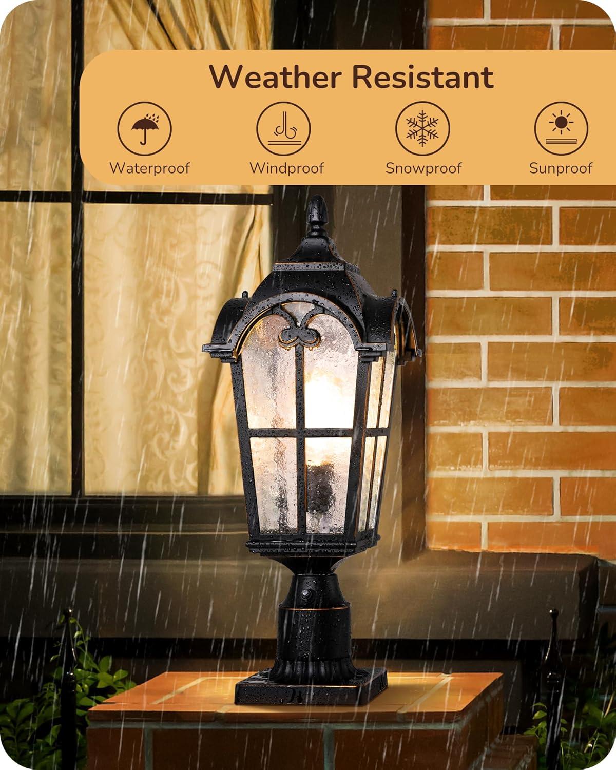 EDISHINE Large Size Dusk to Dawn Outdoor Post Light, 21.9'' H Pole Light Fixture with Pier Mount Base, Waterproof Exterior Lamp Post Lantern Head for Yard, Driveway, Fence, Black