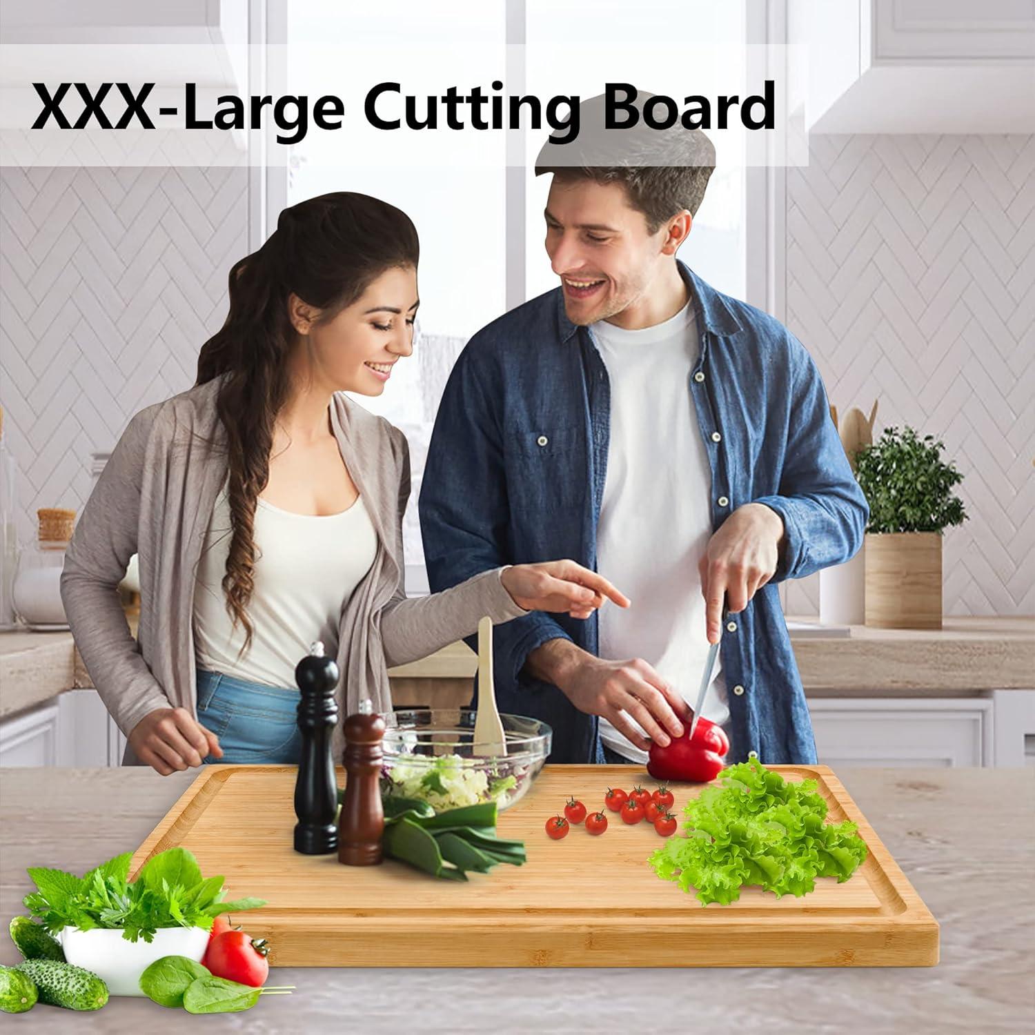 Extra Large Bamboo Cutting Board with Juice Groove and Handles