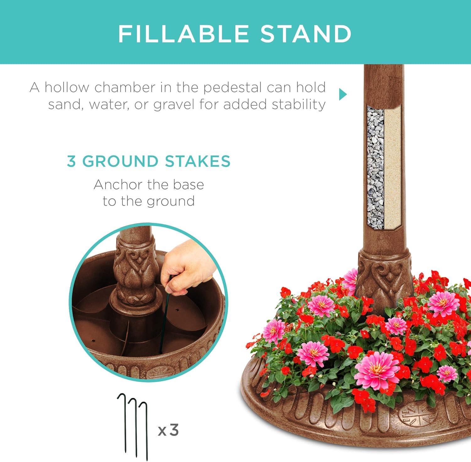 Bronze Solar-Powered Outdoor Bird Bath with Planter Base