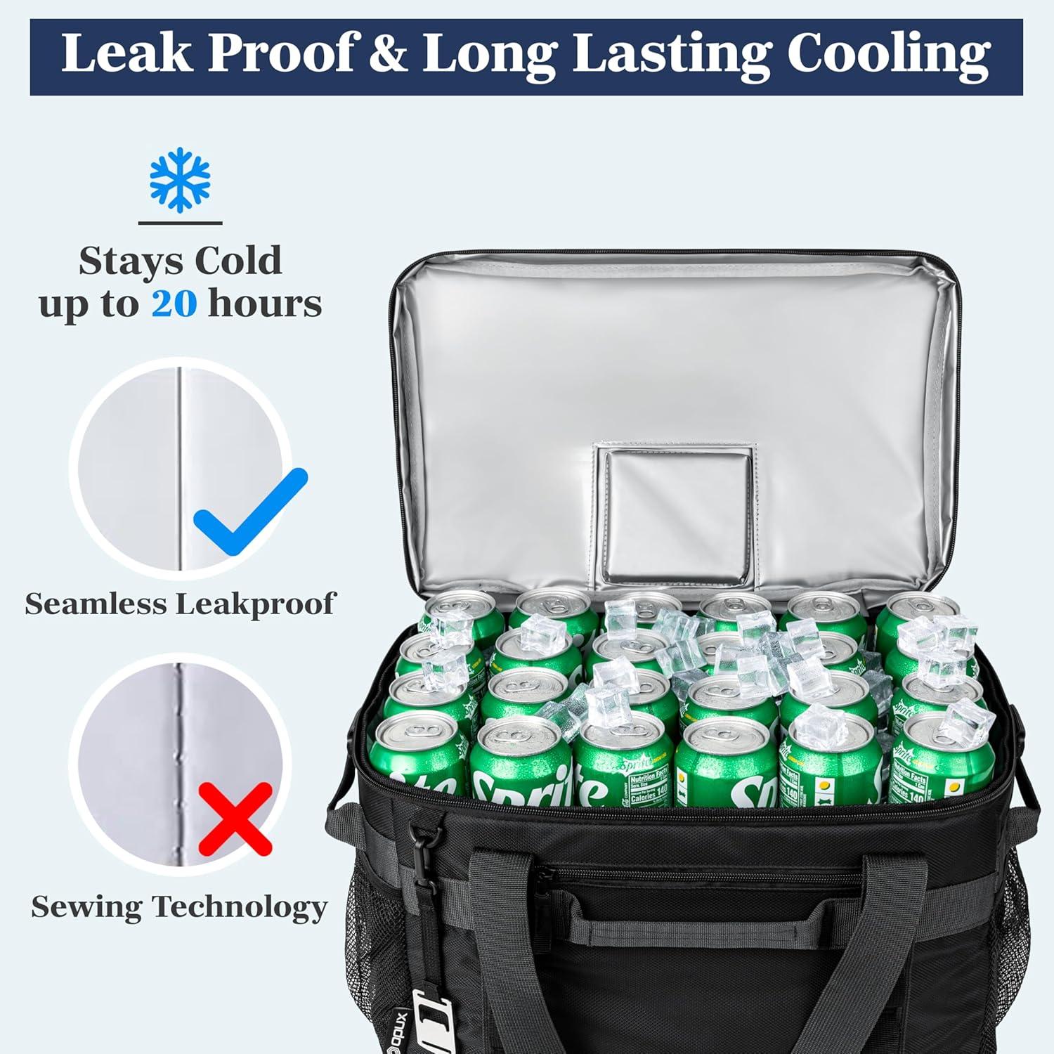 OPUX Soft Sided Cooler Bag, Insulated Collapsible Portable Leakproof with Shoulder Strap, Beach Camping Travel Road Trips (Black, 60 Cans)