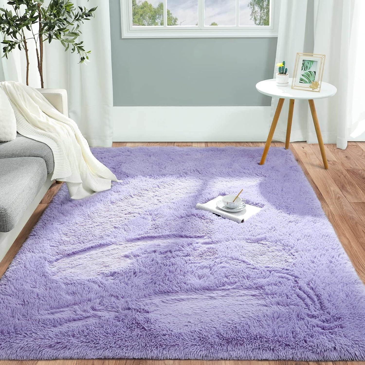 Noahas Fluffy Shaggy Rugs, 5x8 Feet Purple Plush Rugs for Girls Bedroom, Soft Kids Room Carpets, Large Bedside Rug, Upgrade Non-Slip Rugs for Children Nursery Dorm Home Decor, Purple