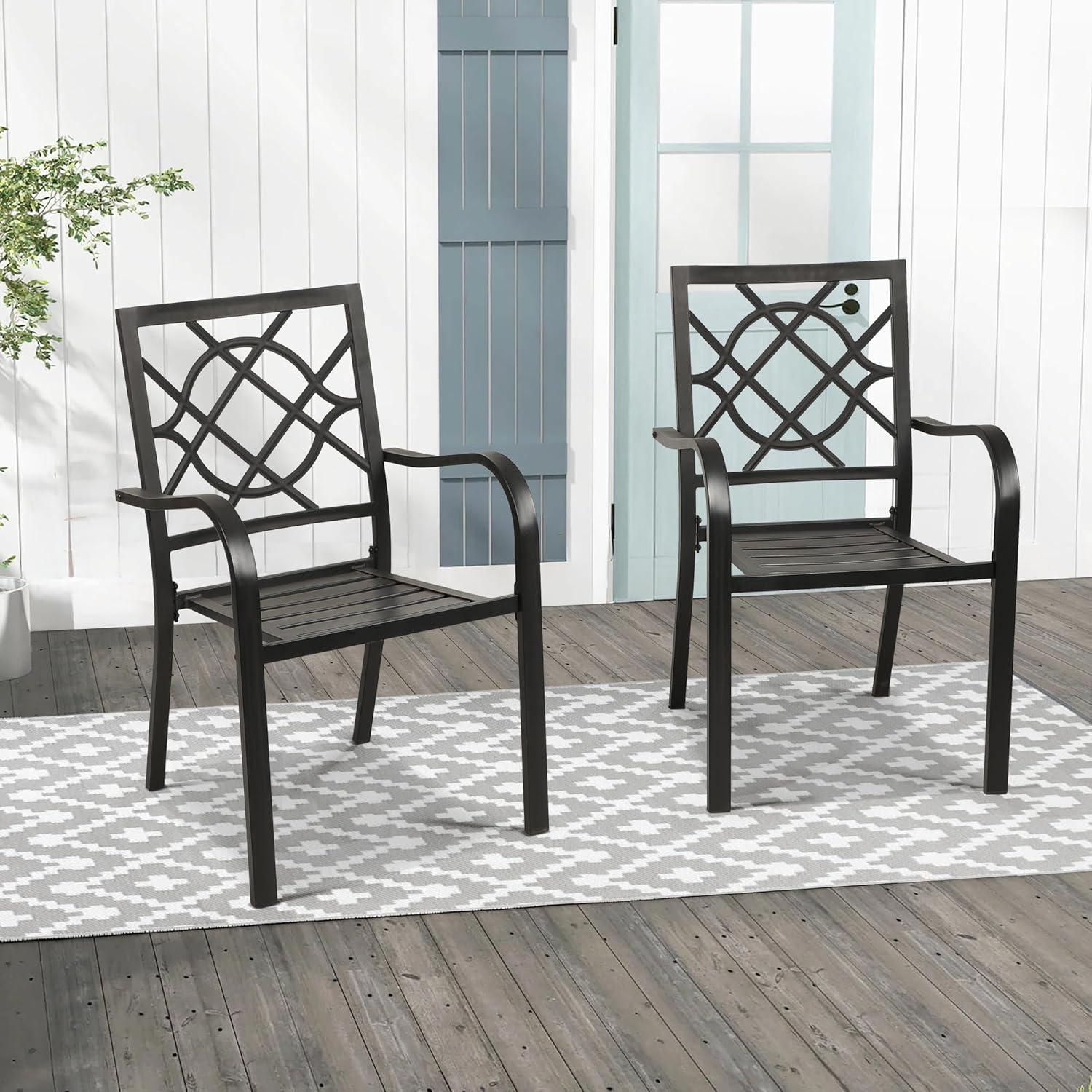 Iwicker Patio Outdoor Dining Chairs Set of 2 Steel Metal Stackable Dining Chairs with Armrest, Black