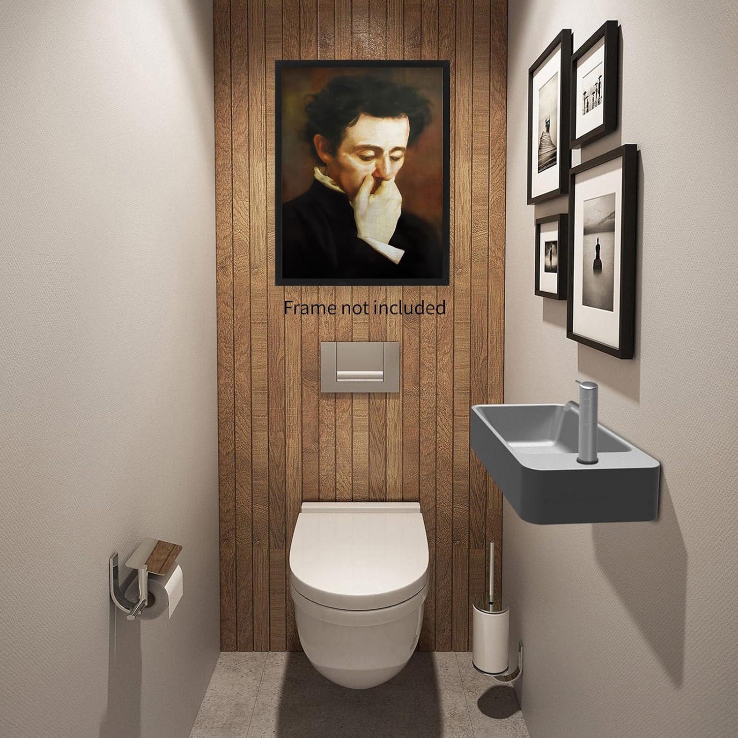 JDNWKBBS Funny Bathroom Canvas Wall Art Humorous Classical Oil Painting Man Covering Nose Posters Vintage Toilet Pictures Prints Rustic Farmhouse Wall Decor for Bathroom Restroom 12x16in Unframed