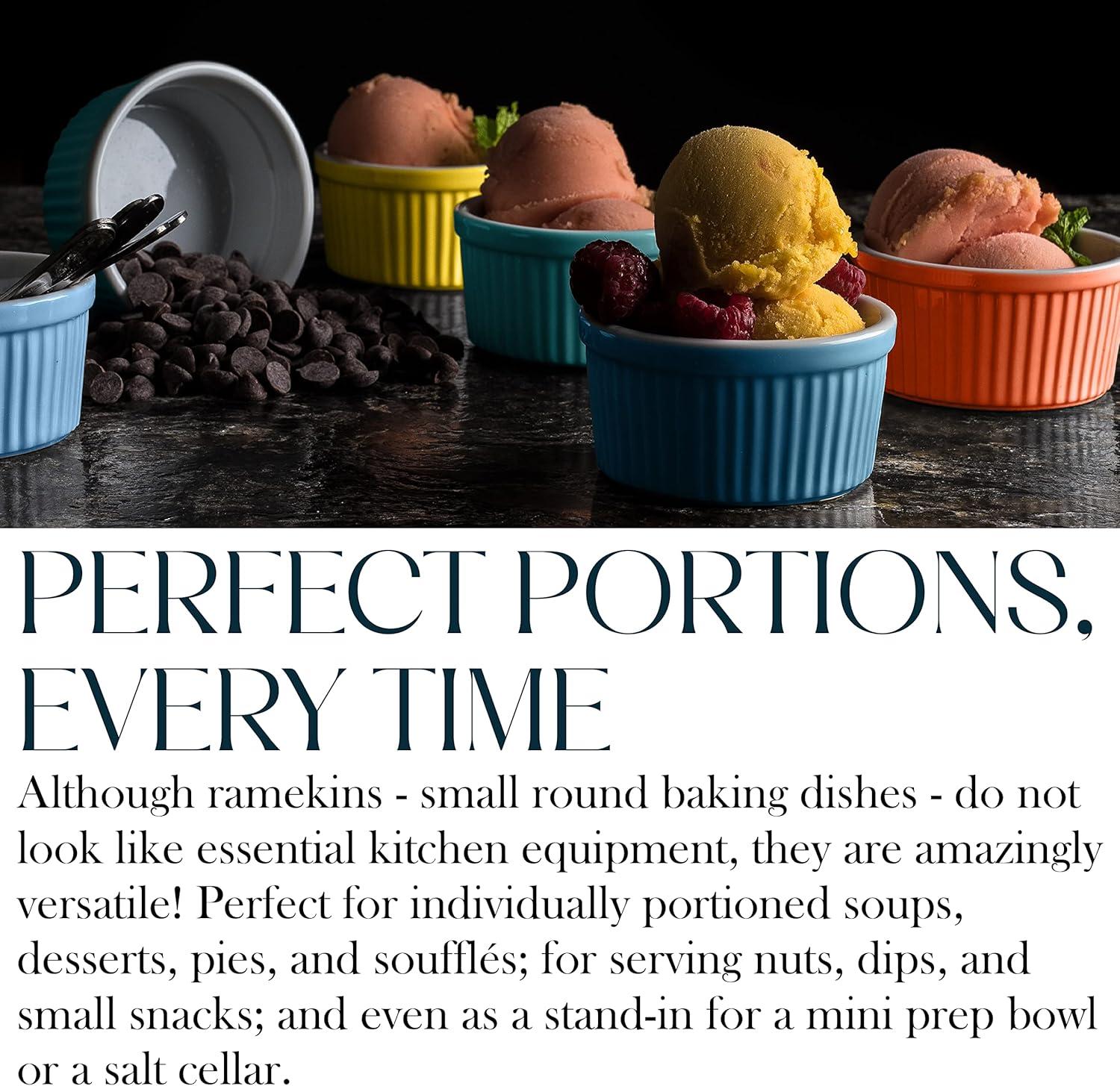 Bellemain 4oz Porcelain Mini Bowls – Set of 6 Multi-Color Ramekins for Baking, Custard, Dips & More – Oven Safe to 500°F