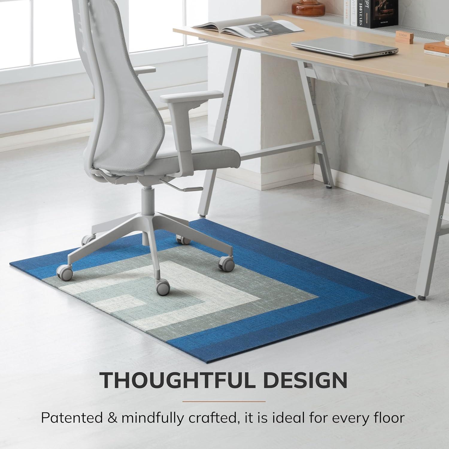 Ponca Blue and Gray Rectangular Office Chair Mat