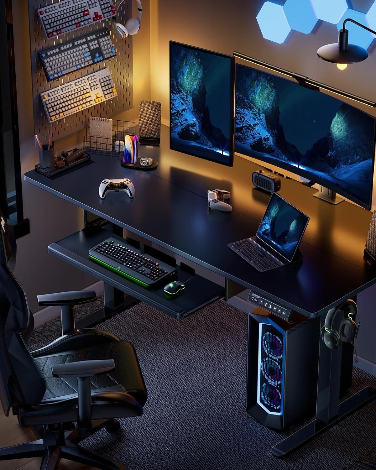 ErGear Electric Standing Desk with Full Size Keyboard Tray, Adjustable Height Sit Stand Up Desk, Home Office Desks Computer Workstation, 48x24 Inches, Black