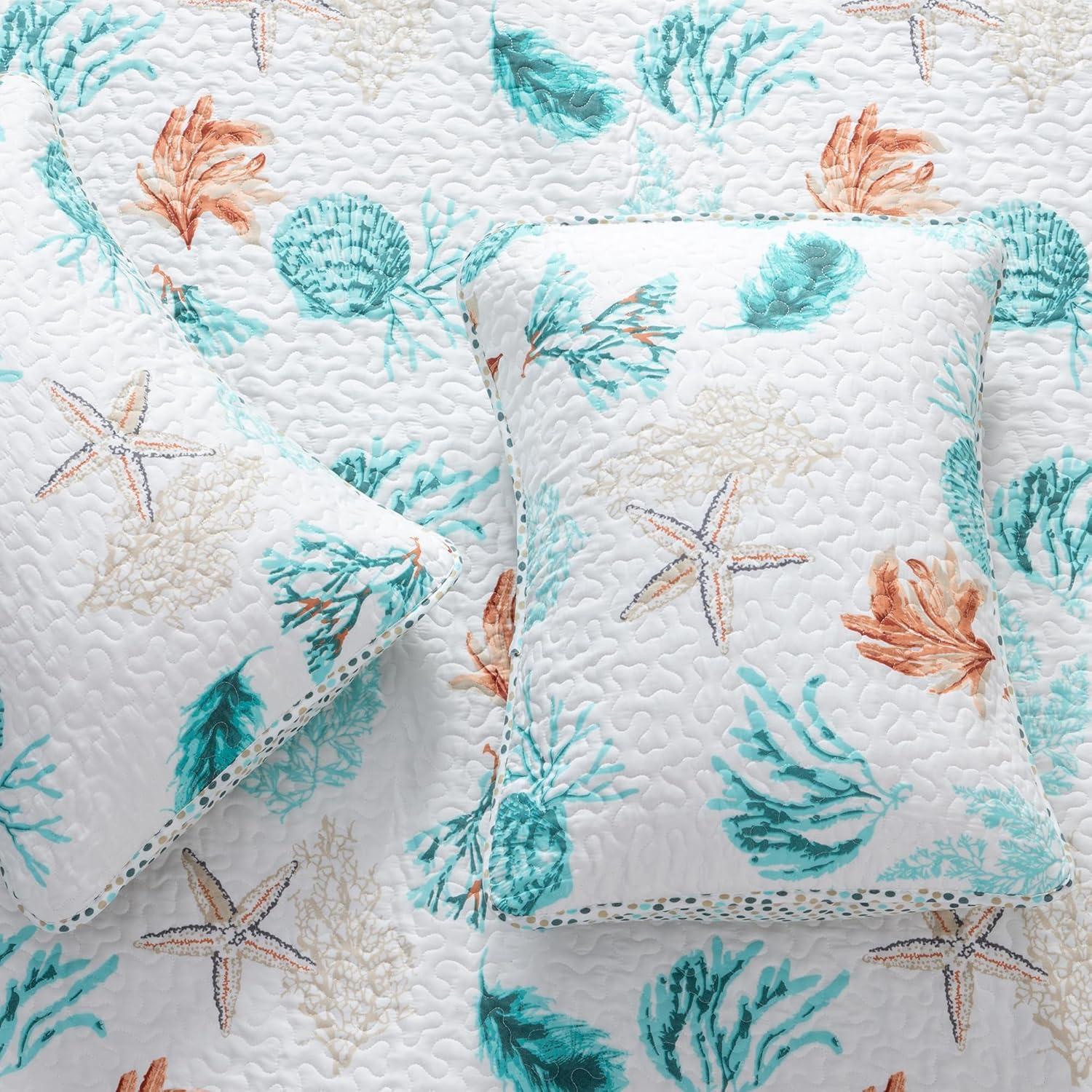 FreshFolds Bright Watercolor Coral Print Quilt Set with Shams