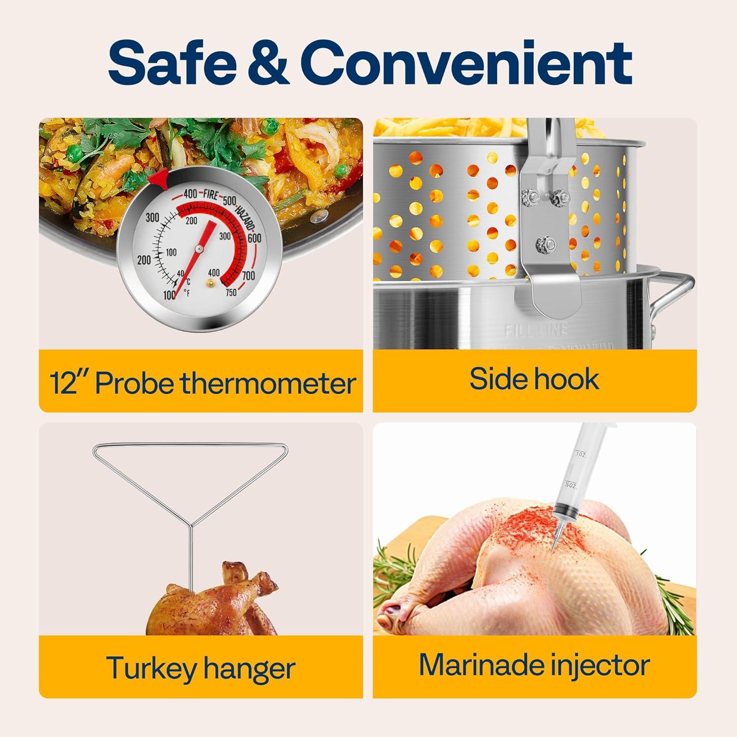 Outvita 30 Qt Turkey Deep Fryer & 10QT Fish Fryer Kit w/Baskets,Aluminum Fish & Seafood Boiler Steamer with 54,000 BTU Propane Gas Burner Stand Injector Thermometer Hose, Ideal for Outdoor Fry