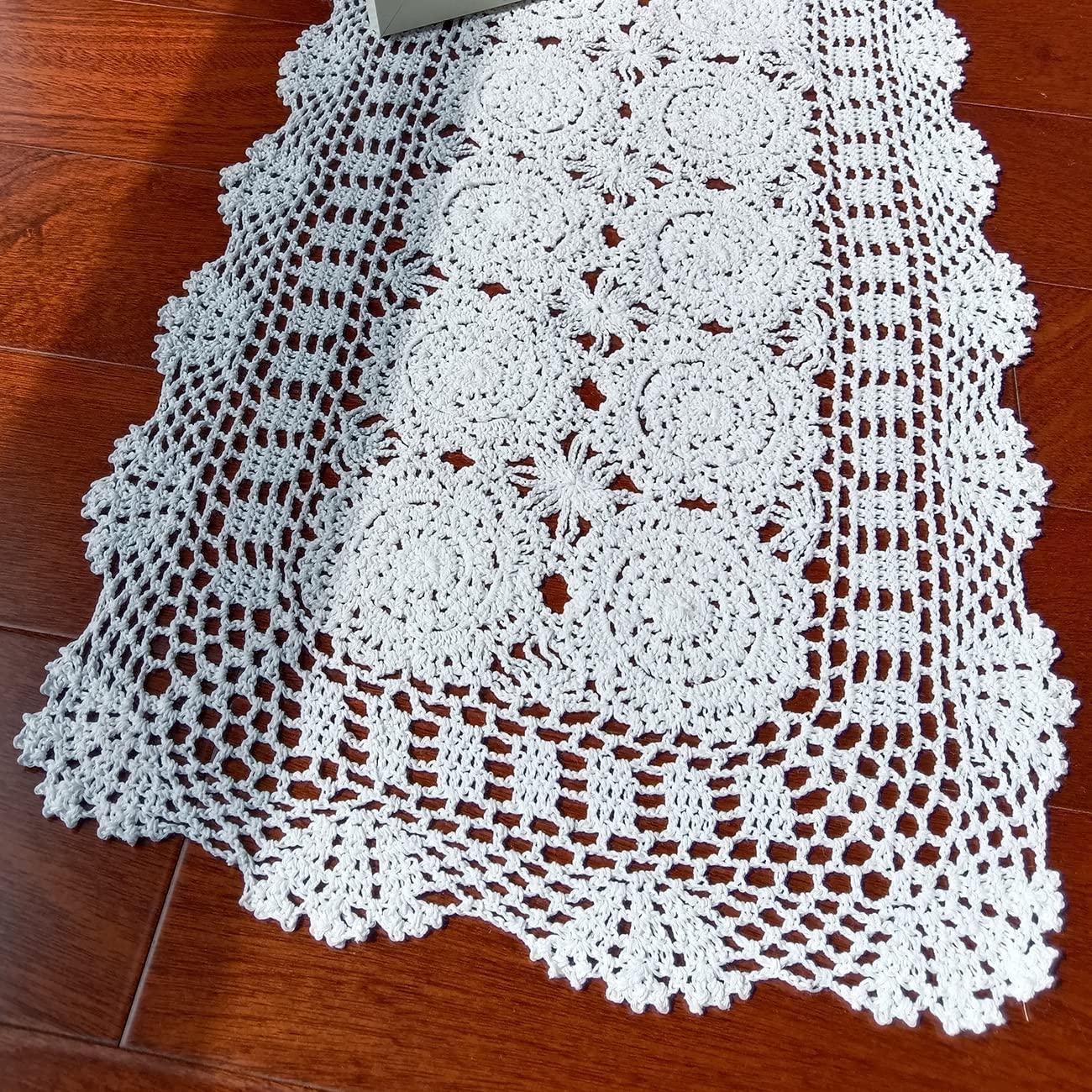 Phantomon Lace Table Runner Rectangular Table Cover Cloth Handmade Crochet Floral Placemats 100% Cotton (Floral Beige, 15x28Inch)