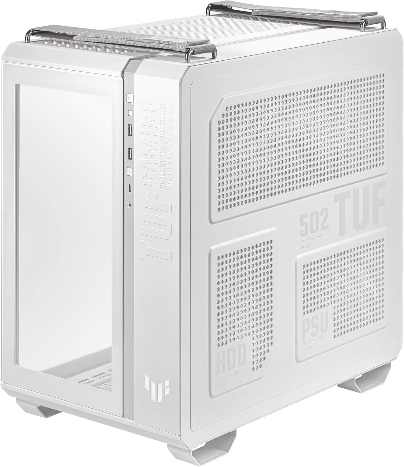 ASUS TUF Gaming GT502 White ATX Mid-Tower Computer Case with Front Panel RGB Button, USB 3.2 Type-C and 2x USB 3.0 Ports, 2- way Graphic Card Mounting Orientation Compatible, 360mm and 280mm Radiator