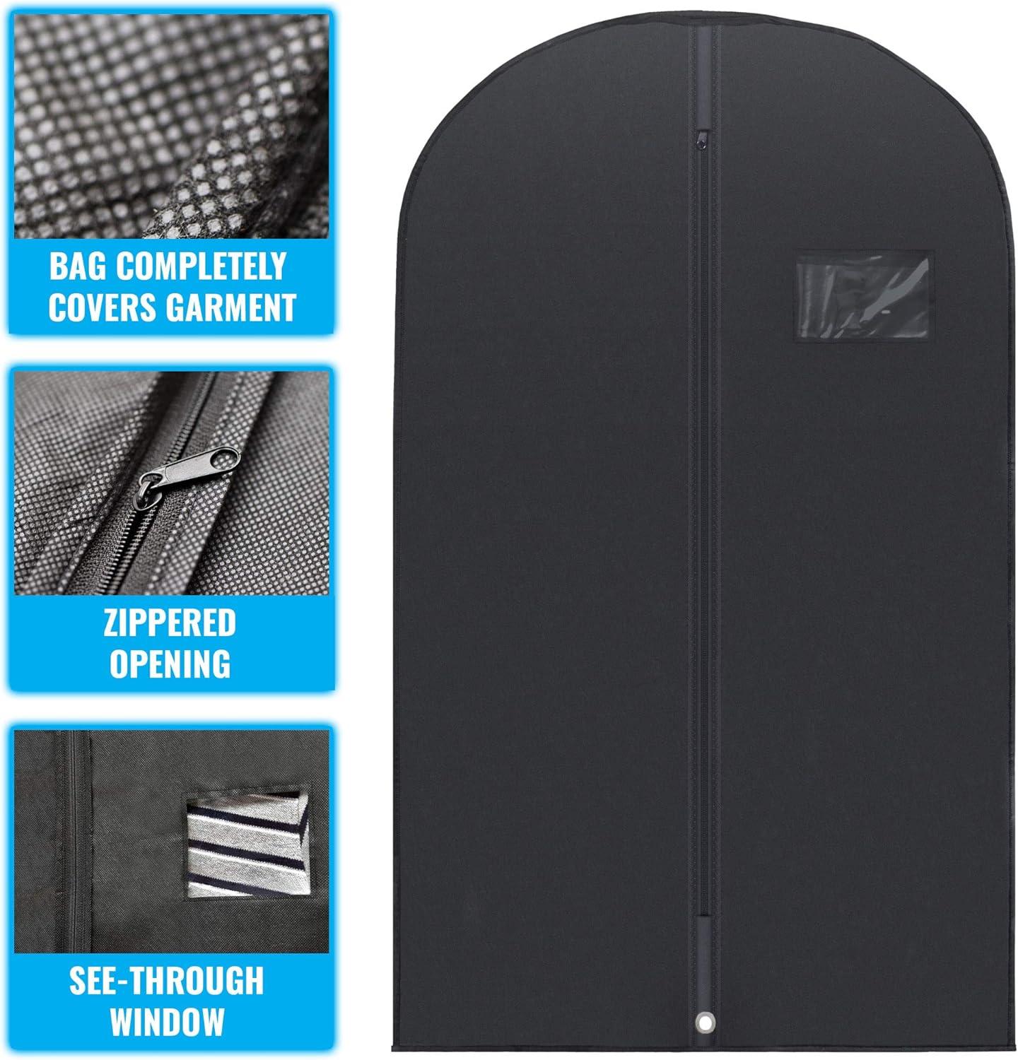 Plixio 40" Black Garment Bags Suit Bag for Travel & Clothing Storage of Dresses, Shirts, Fur Coats, Dance Costumes - Hanging Suit Storage (10 Pack)