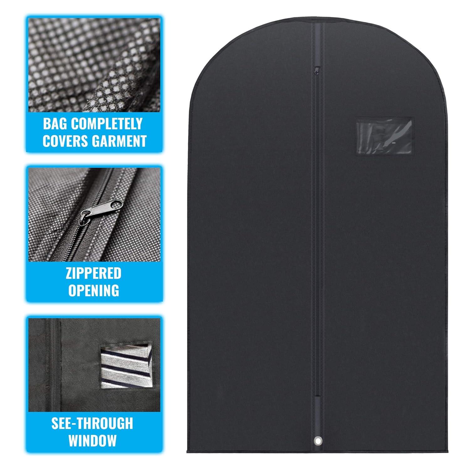 Plixio 40" Black Garment Bags Suit Bag for Travel & Clothing Storage of Dresses, Shirts, Fur Coats, Dance Costumes - Hanging Suit Storage (10 Pack)