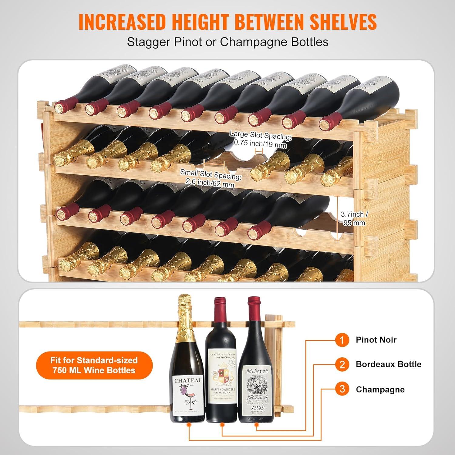 Natural Bamboo 72-Bottle Modular Wine Rack with 8 Tiers