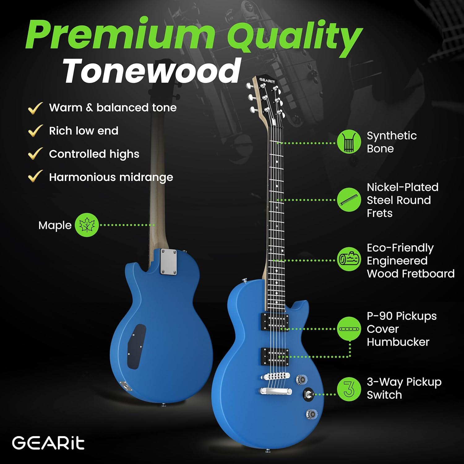 GEARit Electric Guitar Valley Series, Electric Guitar Starter Kit, H-H Pickups with Coil Split w/ Amplifier, Tuner, Gig Bag, and Guitar Strap, Cable, Picks, String