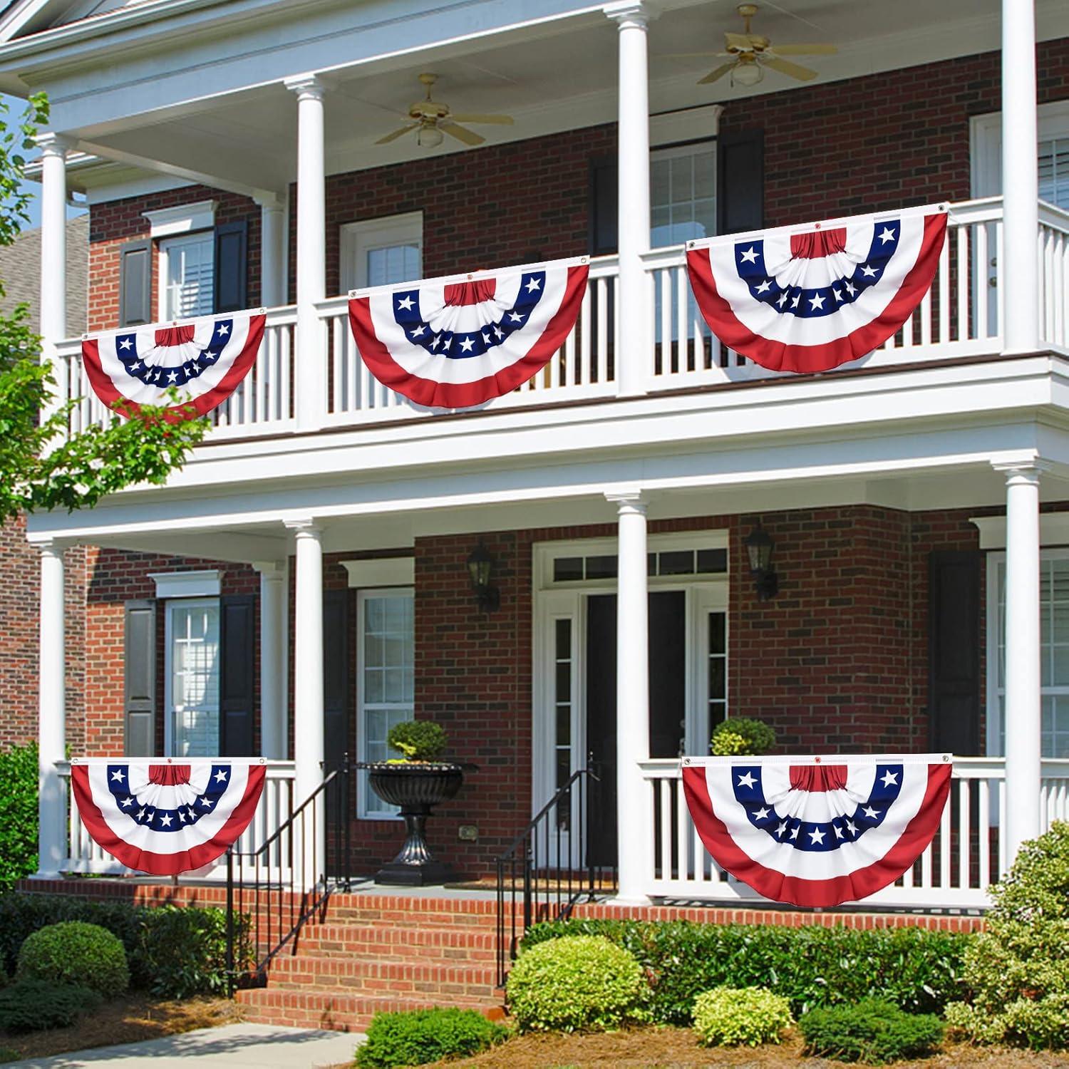 3x1.5fts American Pleated Fan Bunting flag outdoor-US Patriotic bunting-July 4th-Memorial Day-Fences flag-Curtain bunting-Pack of 6