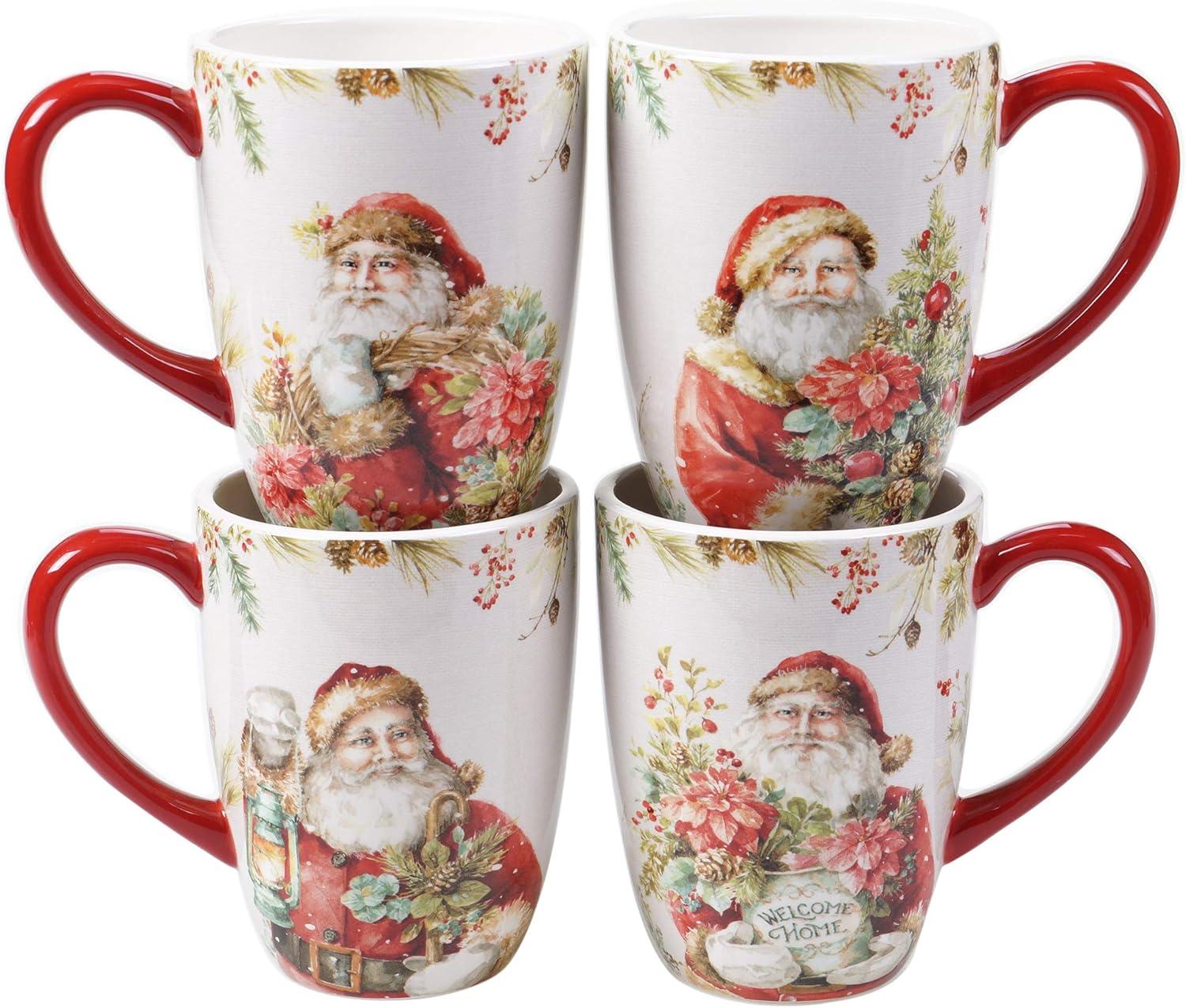 22oz Red and White Ceramic Christmas Mugs Set of 4