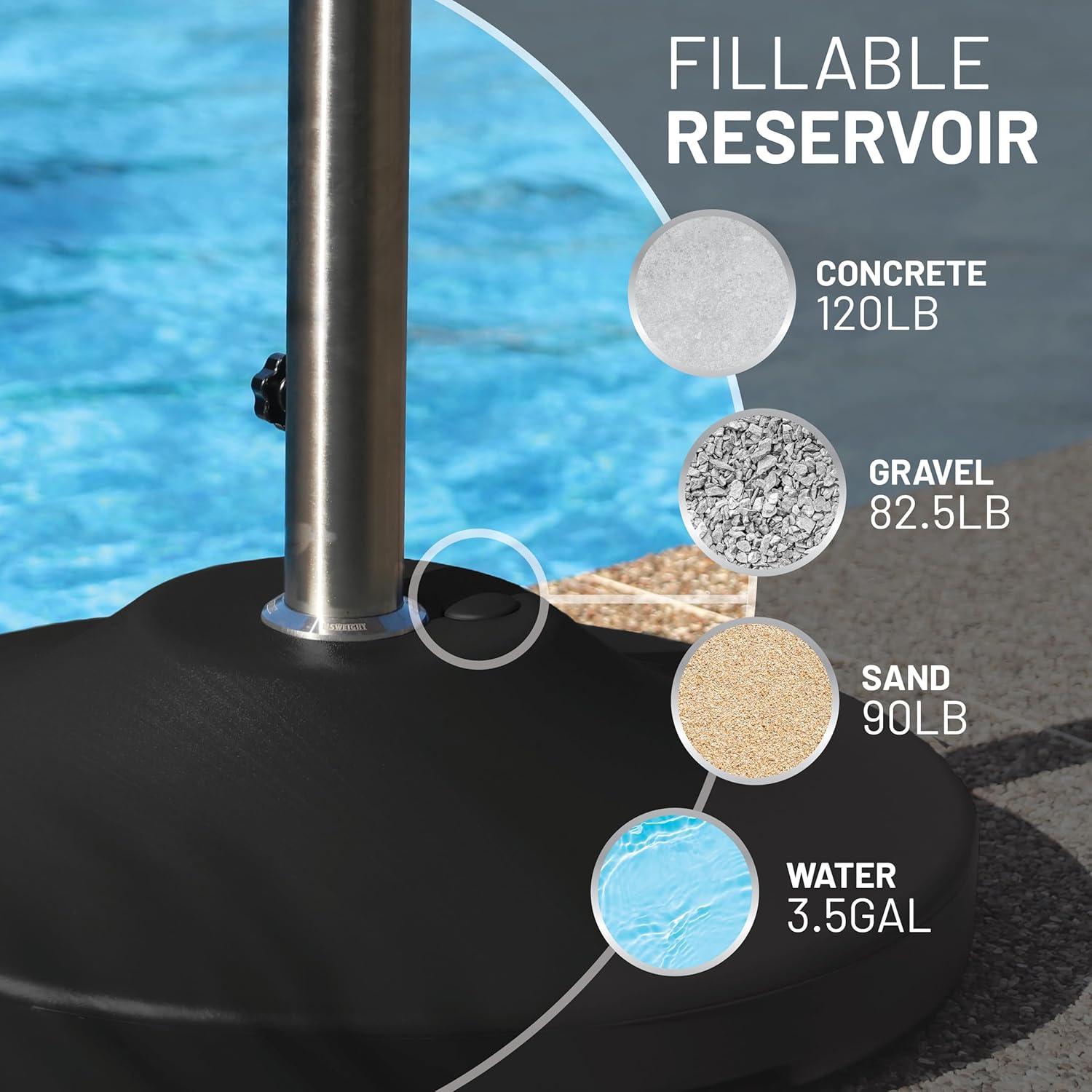 US Weight Fillable 120lb Capacity Free Standing Patio Umbrella Base