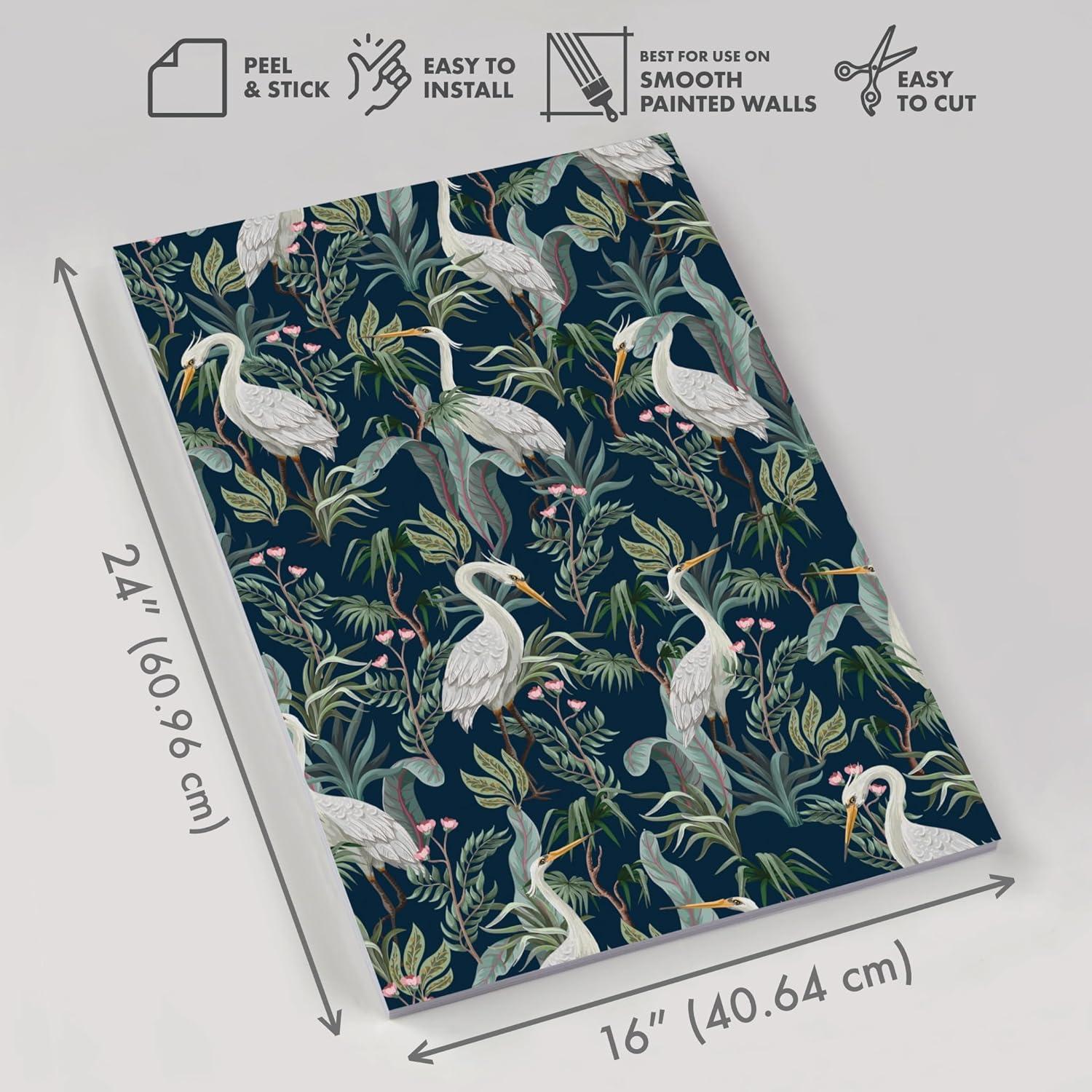 8-Pack 16" x 24" Wallpaper Panels. Blue Egrets Printed Peel and Stick Wallpaper Sheets. Renter-Friendly Wallpaper for Home, Apartments, and Furniture