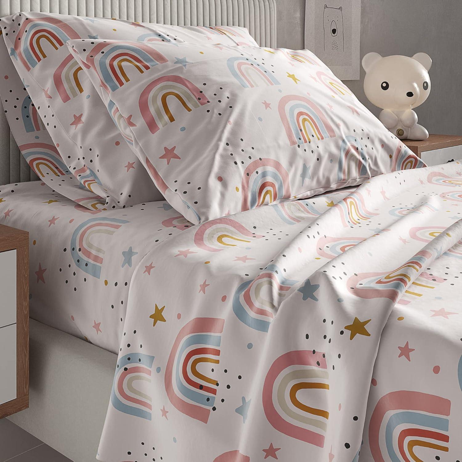 Kids Full-Size White Rainbow Microfiber Sheet Set