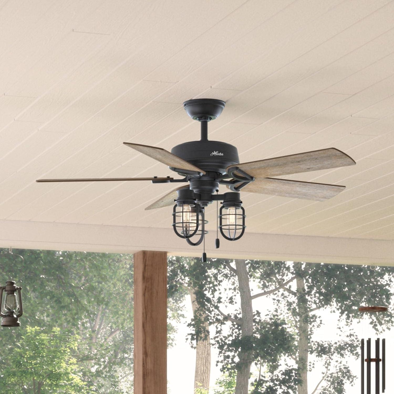 Starklake 52" Natural Iron Industrial Farmhouse Outdoor Ceiling Fan with LED Lighting