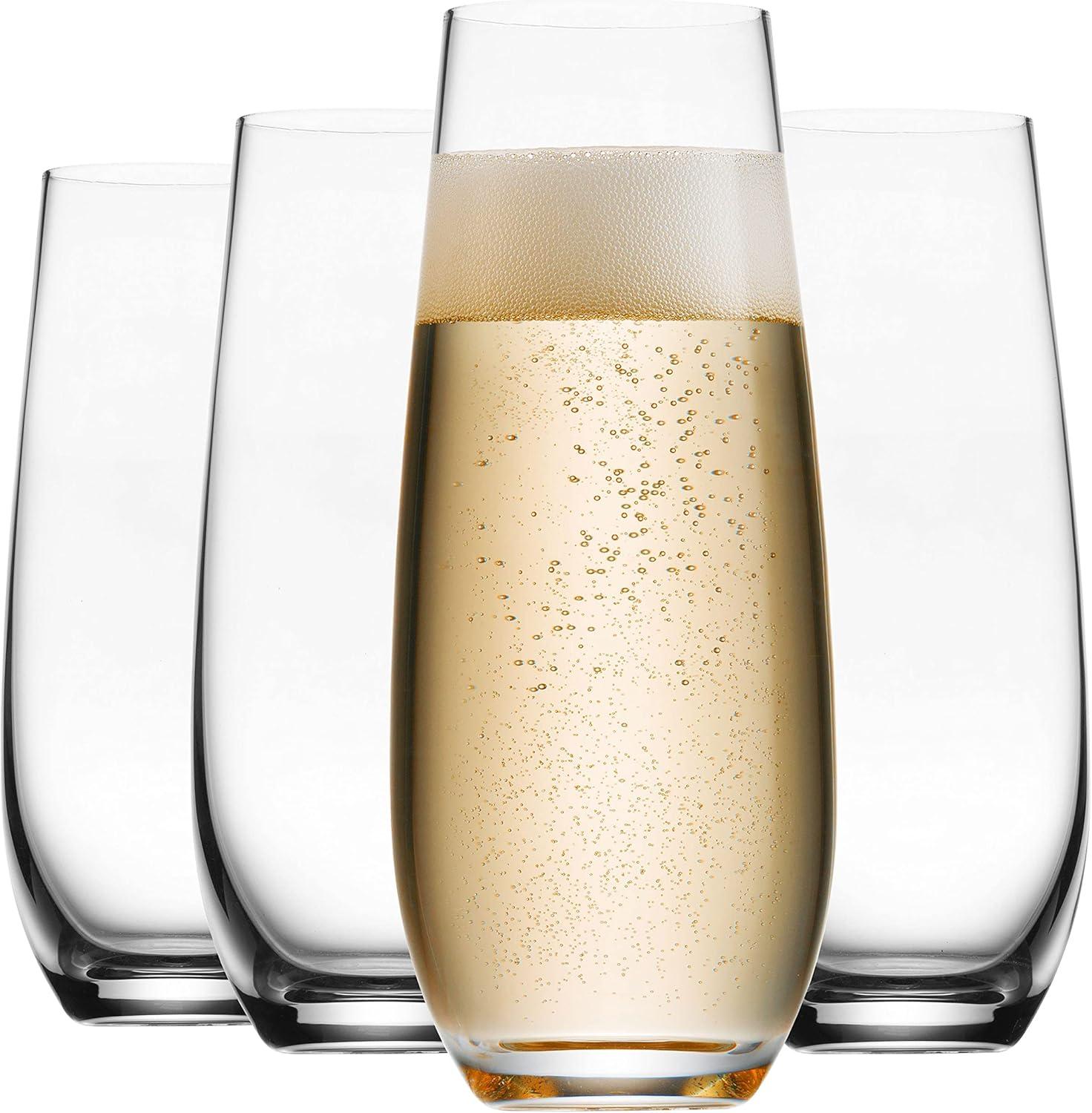 Elegant Clear Crystal Stemless Champagne Flutes - Set of 4