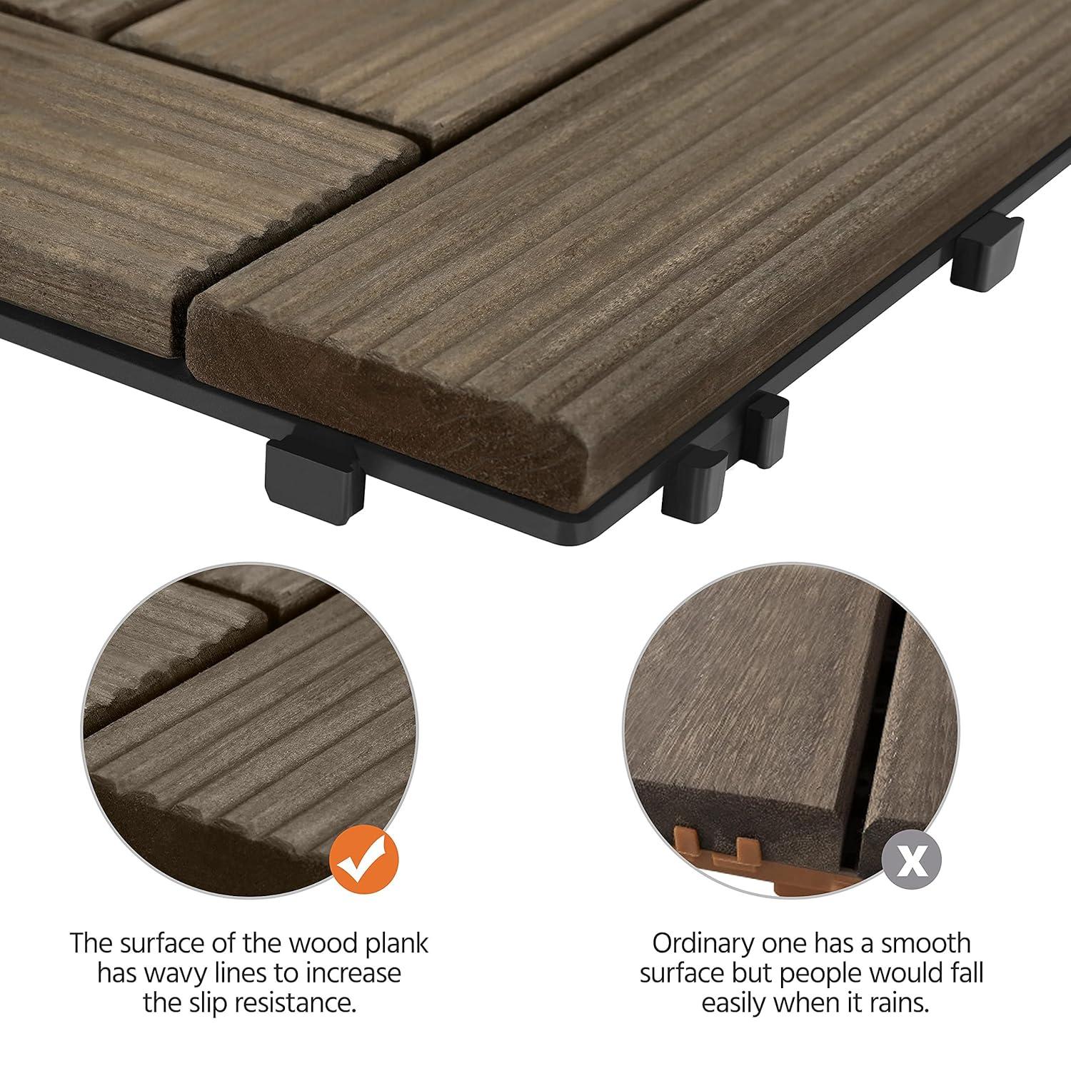 Topeakmart 27PCS Patio Deck Tiles Interlocking Wood Decking Floor Tiles 12 x 12in Black for Outdoor & Indoor Patio Garden Deck Poolside