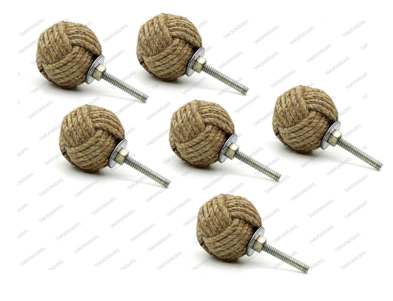 5MoonSun5's Jute Knobs Rope Knot Drawer Pulls and Knobs Pull and Push Handle Knobs for Cabinets, Wardrobes & Kitchen Cupboards Nautical knob Hardware Vintage Decor, 35 mm (Pack of 4)